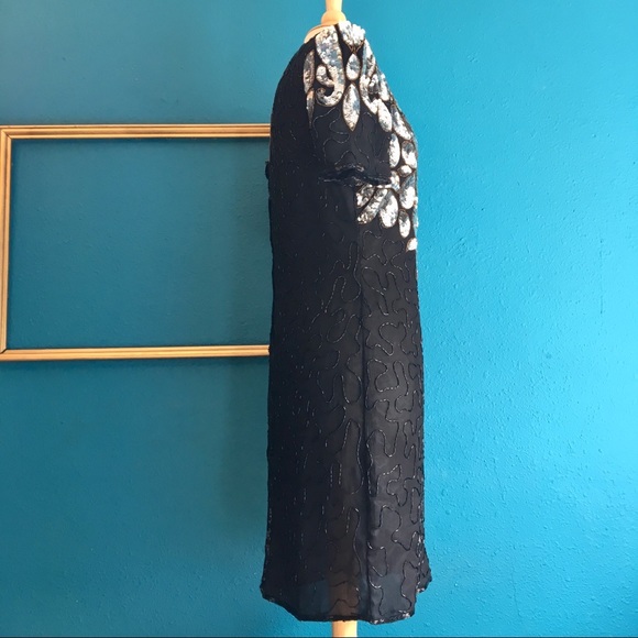 NWT Vintage 80s fully beaded sequined silk dress - Picture 5 of 12